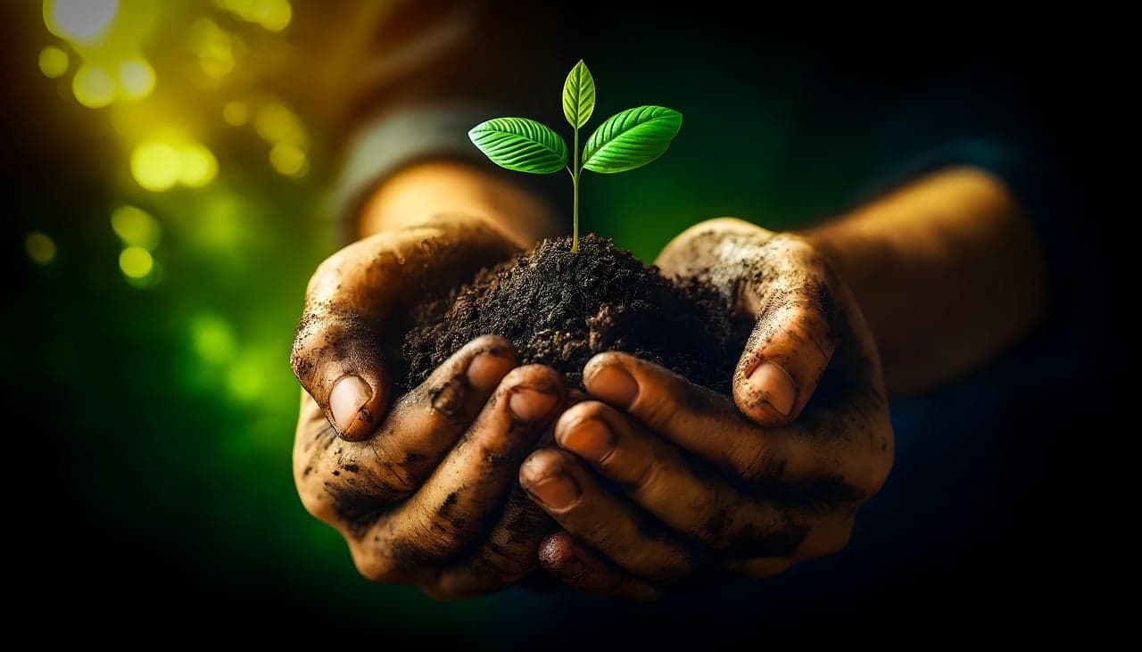 Hands holding a plant